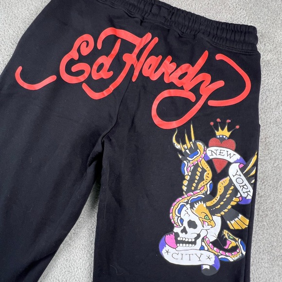 Ed Hardy Pants - Ed Hardy Sweatpants Women Small Black Wide Leg Skull Graphic Y2K Streetwear Punk